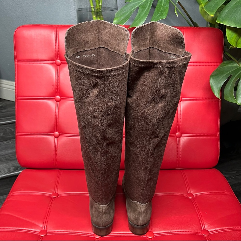 LUCKY BRAND Calypso Brown Suede OTK Boots Sz8.5 NWOB Stretch Panel StepShaft Top - Picture 8 of 14